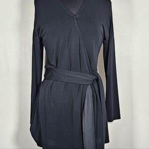 Linda Loudermilk Mini Wrap Dress Bamboo Poly Spandex Tencel XS Black